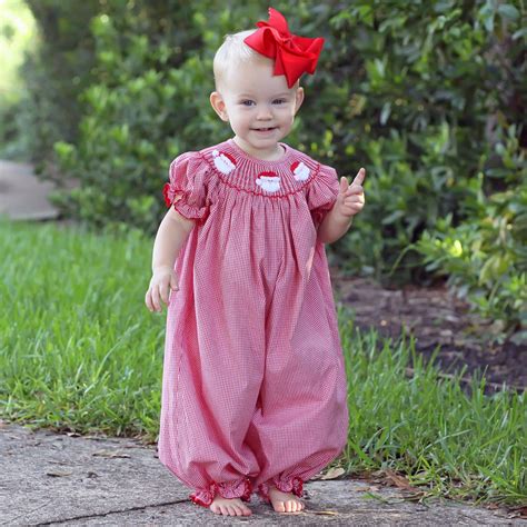 Santa Smocked Long Bubble Red Gingham | Red gingham, Gingham fabric ...
