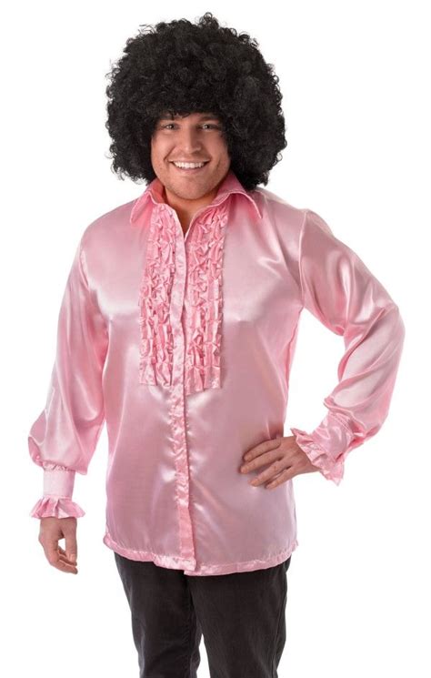 pink satin ruffle shirt 1970s fancy dress hollywood uk