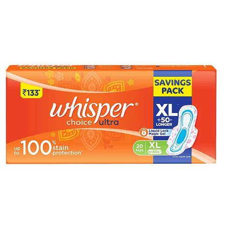 Whisper Choice Ultra Wings Sanitary Pads Xl 20 Count Price Uses Side