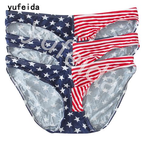 yufeida 4pcs lot men s underwear briefs bikini cotton usa flag male panties breathable