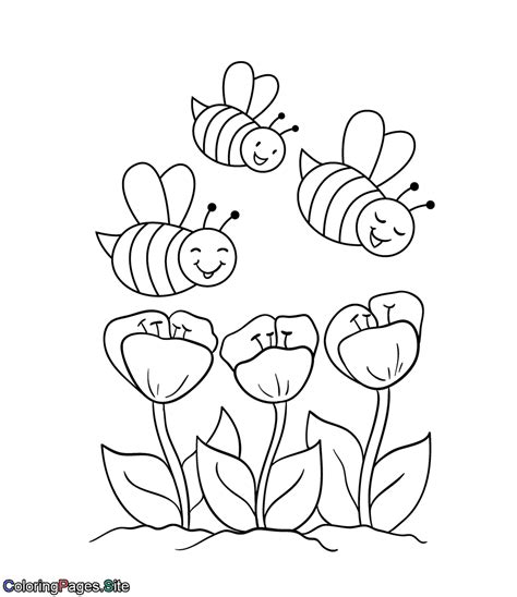 The daffodil flower is the first visible sign of spring. Spring bees online coloring page