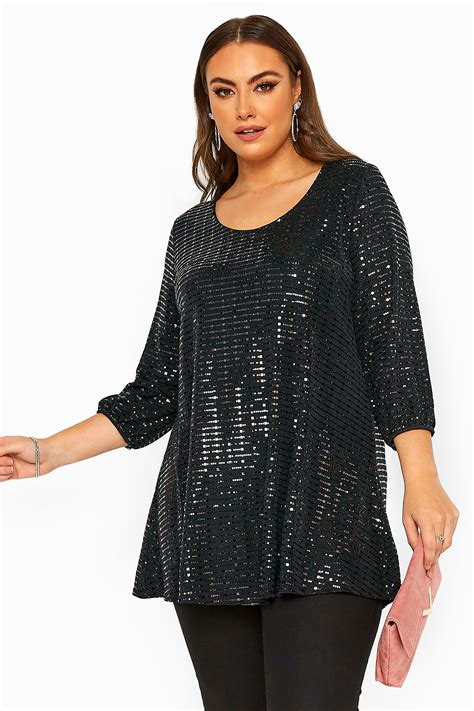 Black Sparkle Embellished Balloon Sleeve Swing Top Yours Clothing