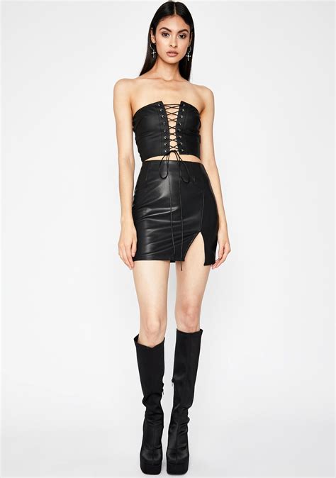Vegan Leather Front Slit Mini Skirt Dolls Kill