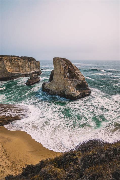 Vertical Shot Of Shark Fin Cove In Santa Cruz California Stock Photo