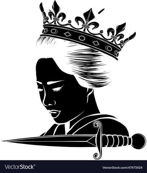 Black Silhouette Of Asian Queen With A Crown Vector Image