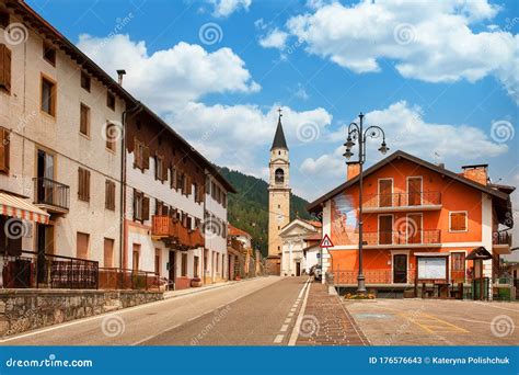 rotzo italy july 22nd 2019 central street of beautiful town of rotzo in altopiano di asiago