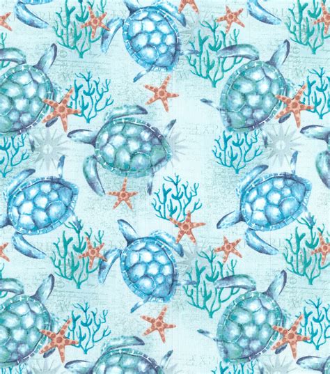 Novelty Cotton Fabric Sea Turtles Starfish JOANN