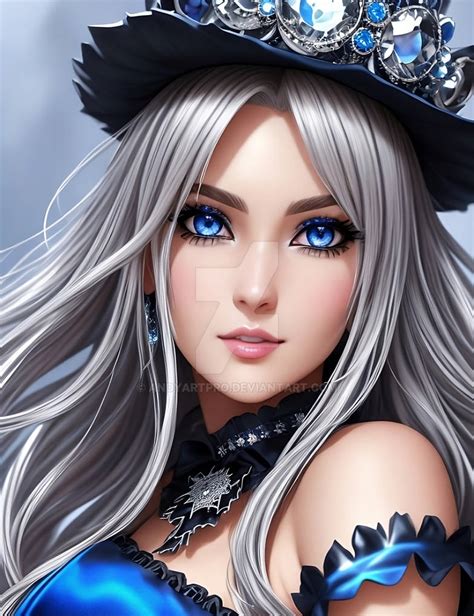 Girl Silver Messy Hair Blue Eyes Blue Maid Costume By Andyartpro On