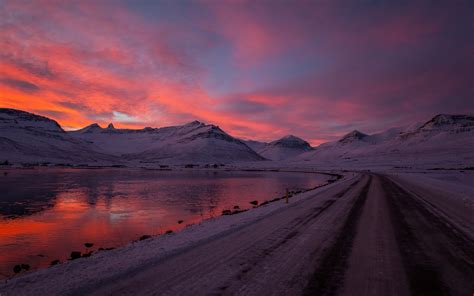 Wallpaper Sunlight Landscape Mountains Sunset Hill Sky Snow