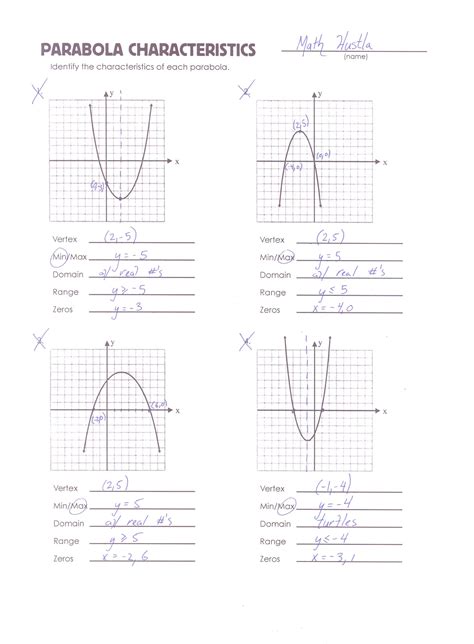 Parabola Review Worksheet Quadratics Quadratic Functions Graphing