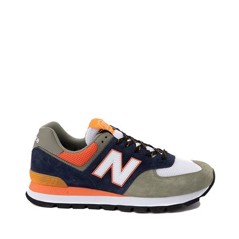 Mens New Balance 574 Rugged Athletic Shoe Olive Navy Orange