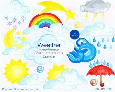 The wind pushed kana so hard that she could barely walk. WATERCOLOR WEATHER Clipart for Commercial Use Cute Weather ...