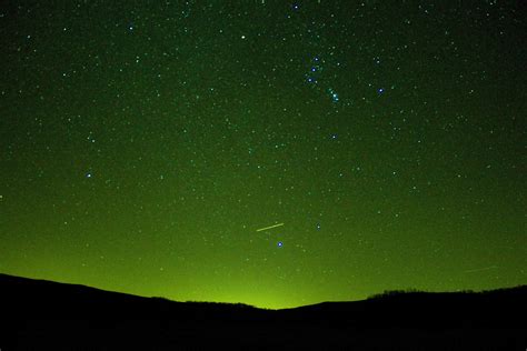 Green Night Sky With Stars At Hogback Prairie State Natural Area