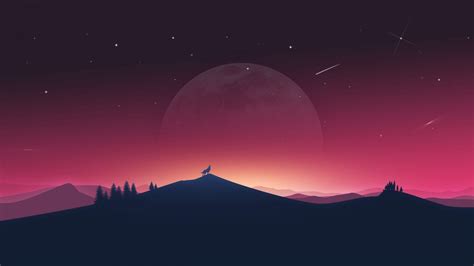 Wolf illustration, multicolored wolf illustration, minimalism. Desktop Wallpaper Wolf Howling, Moon, Silhouette, Minimal ...