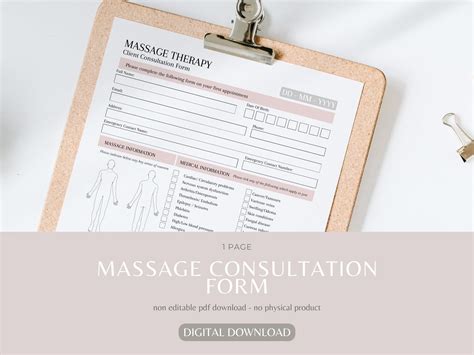 Massage Consultation Form Massage Client Intake Digital Consent Form Beauty Spa Form Client