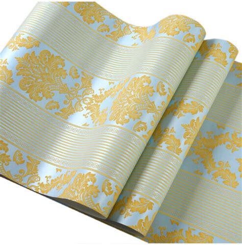 10m Vintage Luxury Stripe Gold Damask Wallpaper Embossed Textured Non