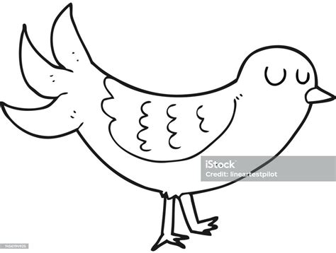 Burung Kartun Hitam Putih Yang Digambar Dengan Tangan Bebas Ilustrasi