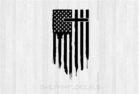 Cross And Flag Decal Vertical Distressed Choose Size And Color Cross