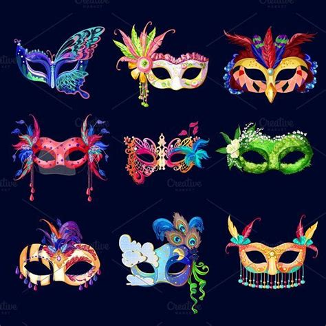 Colorful Ornate Carnival Masks Set Carnival Masks Masks Masquerade