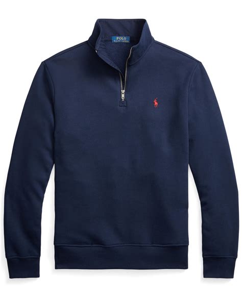 Polo Ralph Lauren Mens Quarter Zip Collar Sweatshirt Cruise Navy Jumper