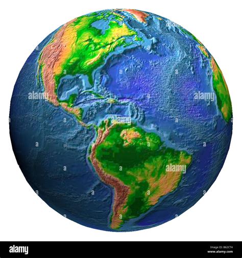 Earth Globe Showing Western Hemisphere In Relief Stock Photo Alamy