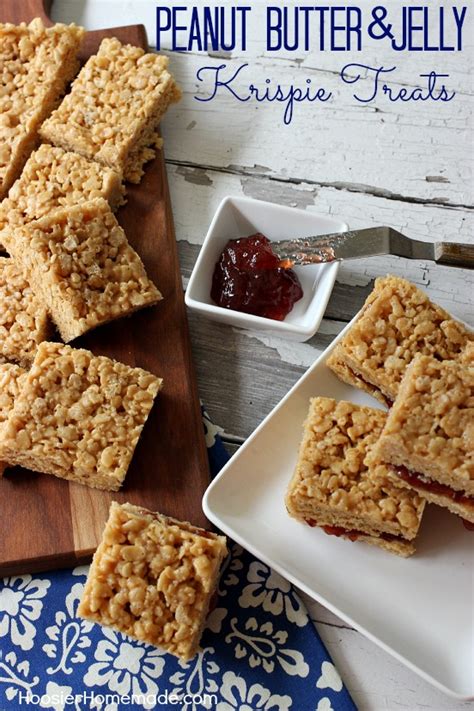 5 minute homemade peanut butter! Peanut Butter and Jelly Krispie Treats - Hoosier Homemade