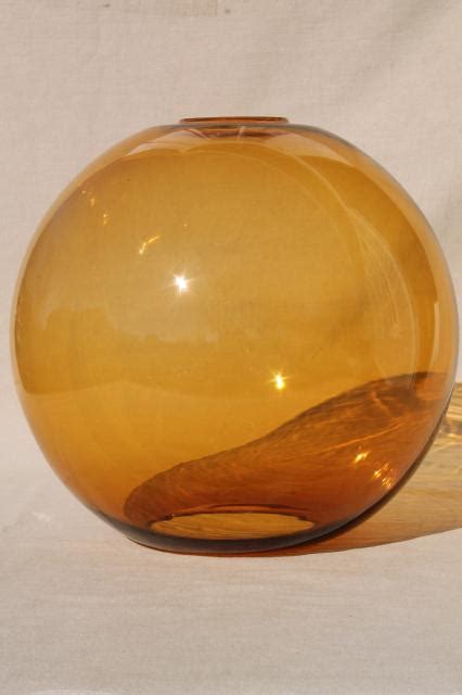 Huge Amber Glass Globe Hand Blown Art Glass Hurricane Shade 60s Mod Vintage