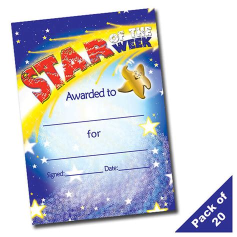 Star Of The Week Certificates 20 Per Pack A5 Reward