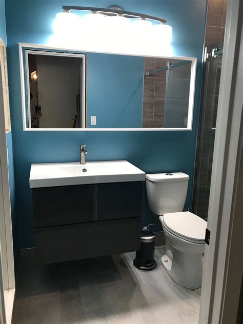 The double vanity is the perfect solution for a larger bathroom and looks. Small bathroom enlarged by floating vanity and full mirror ...