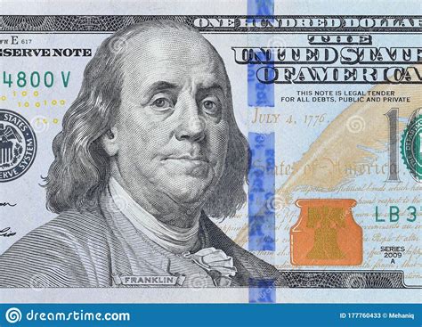 Portrait Of Us President Benjamin Franklin On 100 Dollars Banknote