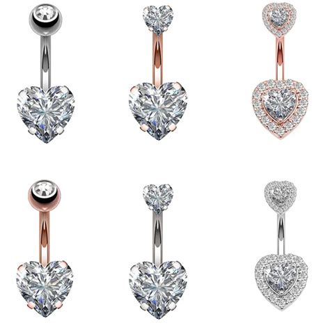 1pc Steel Belly Button Rings Crystal Piercing Navel Heart Style Piercing Navel Earring Belly