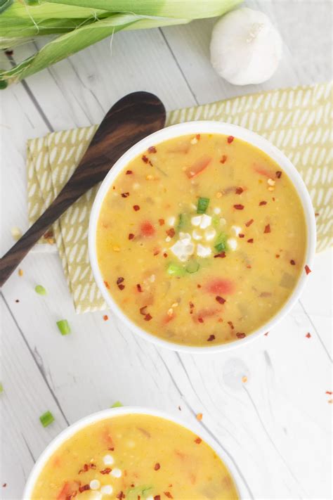 This summer corn chowder is prepared using fresh corn, carrot, celery, and potato. Easy Vegan Corn Chowder | Mindful Avocado