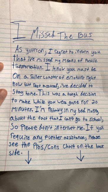 Kids Genius Letter To His Mom After Missing The School Bus Will Make