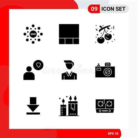 Creative Set Of 9 Universal Glyph Icons Isolated On White Background