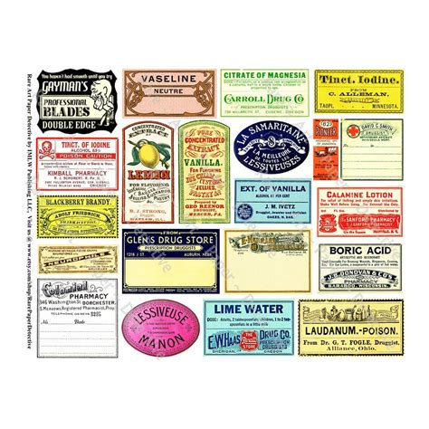Pharmacy Labels New Sticker Sheet Antique Apothecary Medicine Bottle