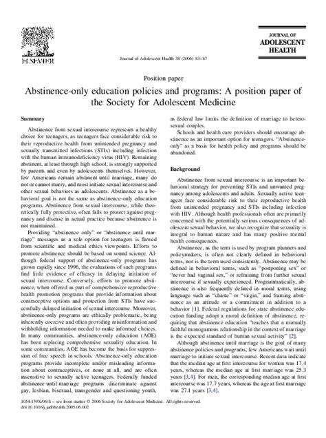 A position paper presents an arguable opinion about an issue. (PDF) Abstinence-only education policies and programs: A ...