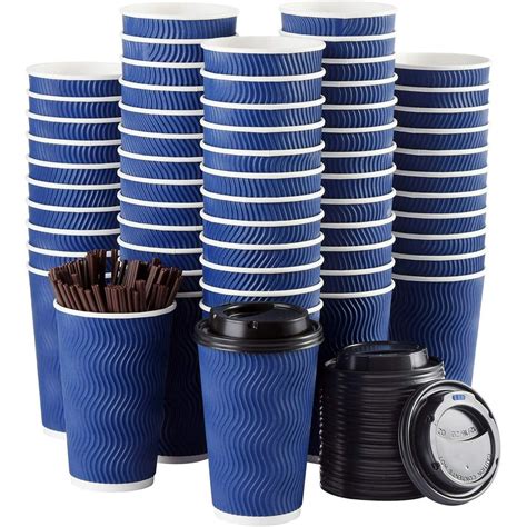 Disposable Coffee Cups Luckypack With Lids And Straws 16 Oz 90 Set