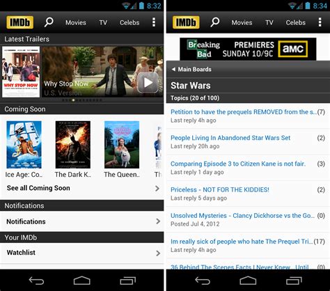 Imdb Android App Updated Access To The Movie Boards And Recommended Titles