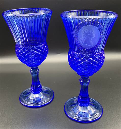Vintage Blue Glasses Cobalt Glasses Washington Avon Wine Etsy