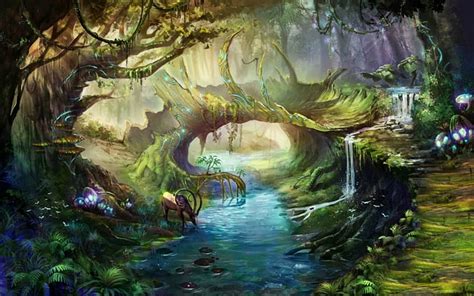 Enchanted Forest Art Forest River Fantasy Hd Wallpaper Peakpx