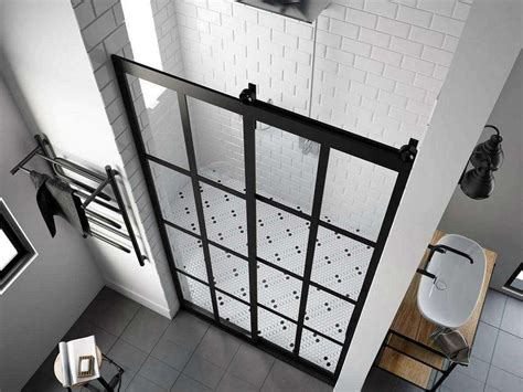 Gridscape Gs1 Eclipse Sliding Shower Door In Black With Clear Glass