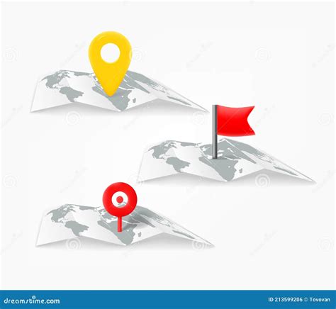 Folded Maps With Color Point Markers Vector Set Stock Vector