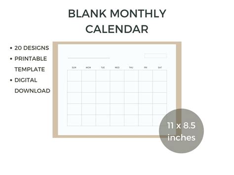 Blank Calendar Printable Calendar Minimal Calendar Simple Etsy