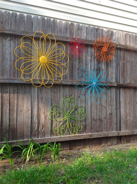 Jumbo Metal Flower Fence Art Oversized Eclectic Set Of 5 Metal Yard
