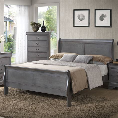 Wildon Home Louis Phillip Queen Sleigh Bed Grey Bedroom Furniture