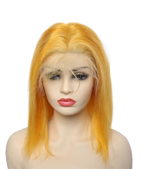Lace Front Human Hair Wigs Orange Short Bob Wig 130 Density