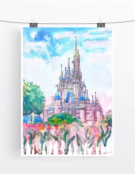 Walts World Four Theme Parks Watercolor Painting Prints Etsy