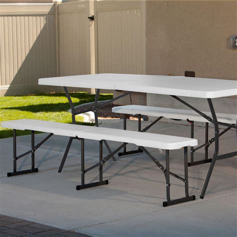 Lifetime 6 Ft Fold In Half Picnic Table With Benches 80348 The Home Depot
