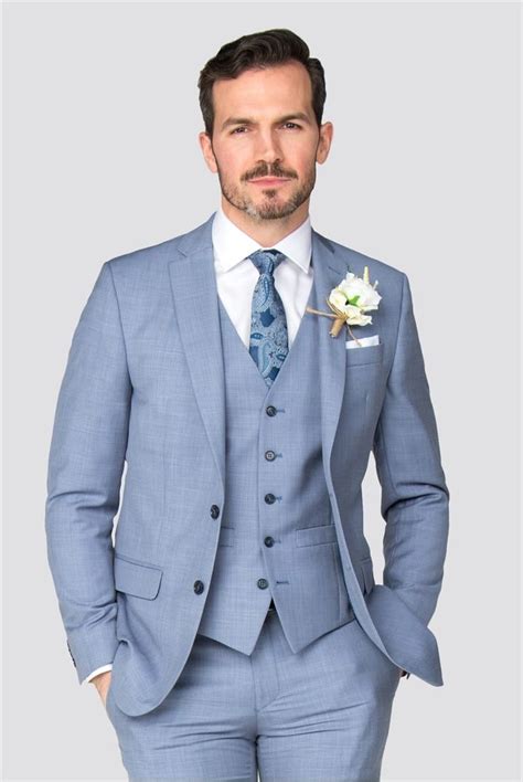 Mens Tailored Fit Light Blue Suit Wedding Suit Blue Suit Men