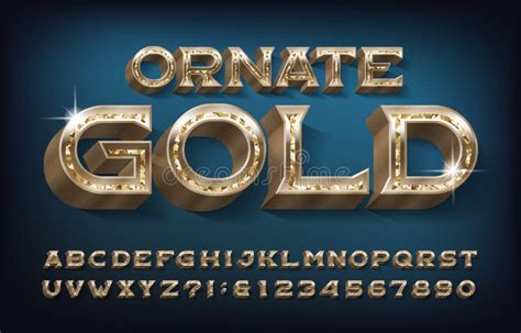 Ornate Gold Alphabet Font 3d Golden Metallic Letters And Numbers Stock